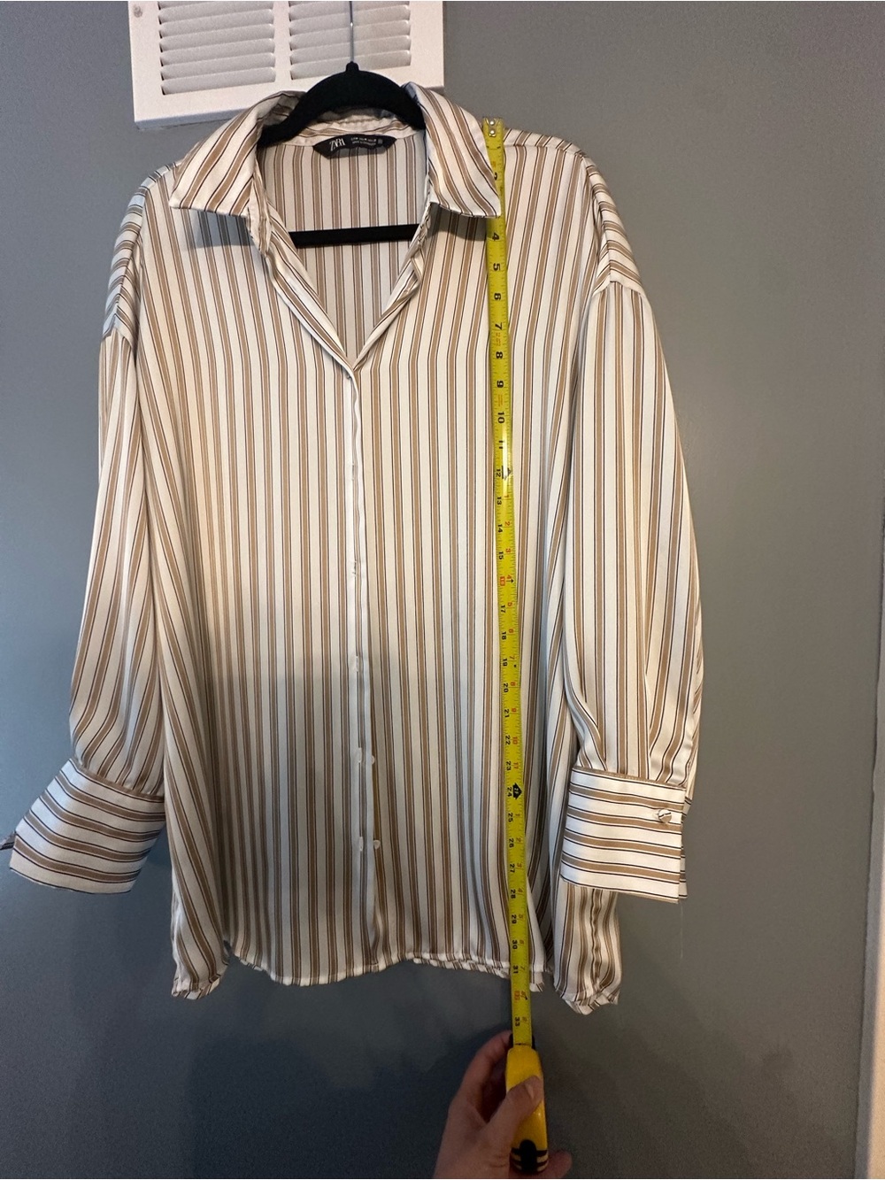 Zara Vertical Stripe Silky Shirt in White and Tan - Picture 4 of 4